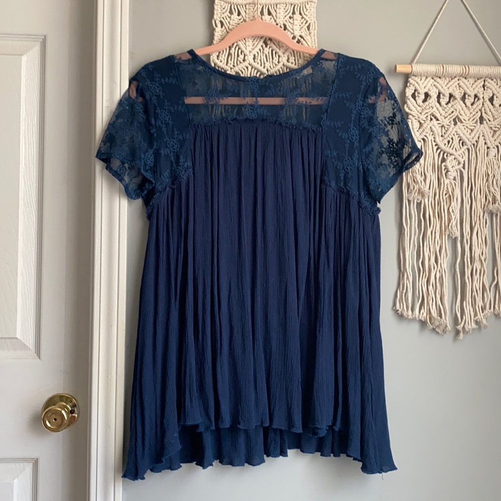 Blue Lace Flowy Top